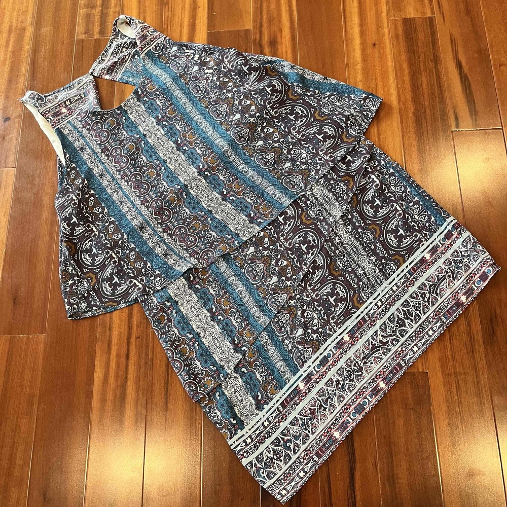Chelsea28 Nordstrom‎ Printed Dress Sleeveless Tiered Layer Blue Boho Sz Small